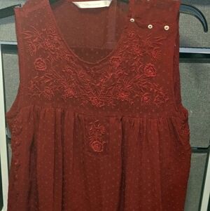 Zara Red Embroidered Sleeveless Blouse